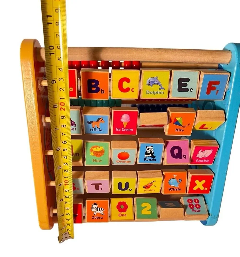 TOWO Wooden Activity Center Toy, ABC Blocks Abacus Clock for Toddlers Montessori